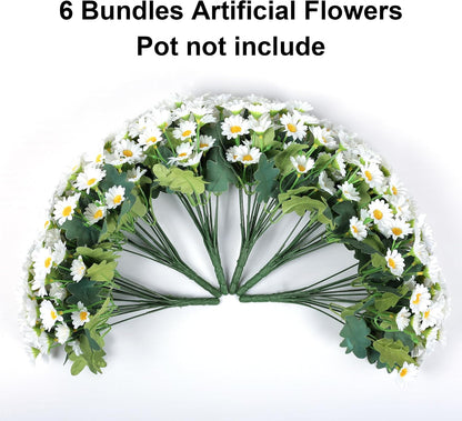 Daisy Artificial Flowers for Outdoors Autumn Fall Decoration, 6 Bundles Fake Mums Red Silk Flowers for Outside Look Real UV Resistant Fake Plants Faux Flowers for Planter Front Door Home Indoor Porch