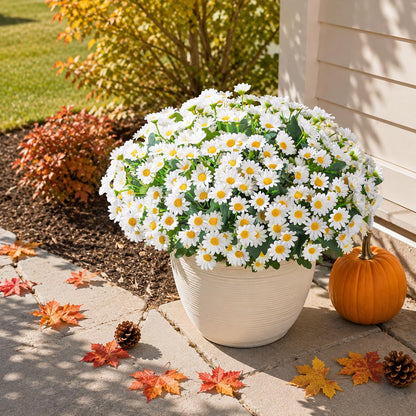 Daisy Artificial Flowers for Outdoors Autumn Fall Decoration, 6 Bundles Fake Mums Red Silk Flowers for Outside Look Real UV Resistant Fake Plants Faux Flowers for Planter Front Door Home Indoor Porch