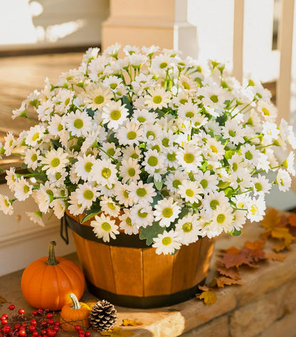 Daisy Artificial Flowers for Outdoors Autumn Fall Decoration, 6 Bundles Fake Mums Red Silk Flowers for Outside Look Real UV Resistant Fake Plants Faux Flowers for Planter Front Door Home Indoor Porch