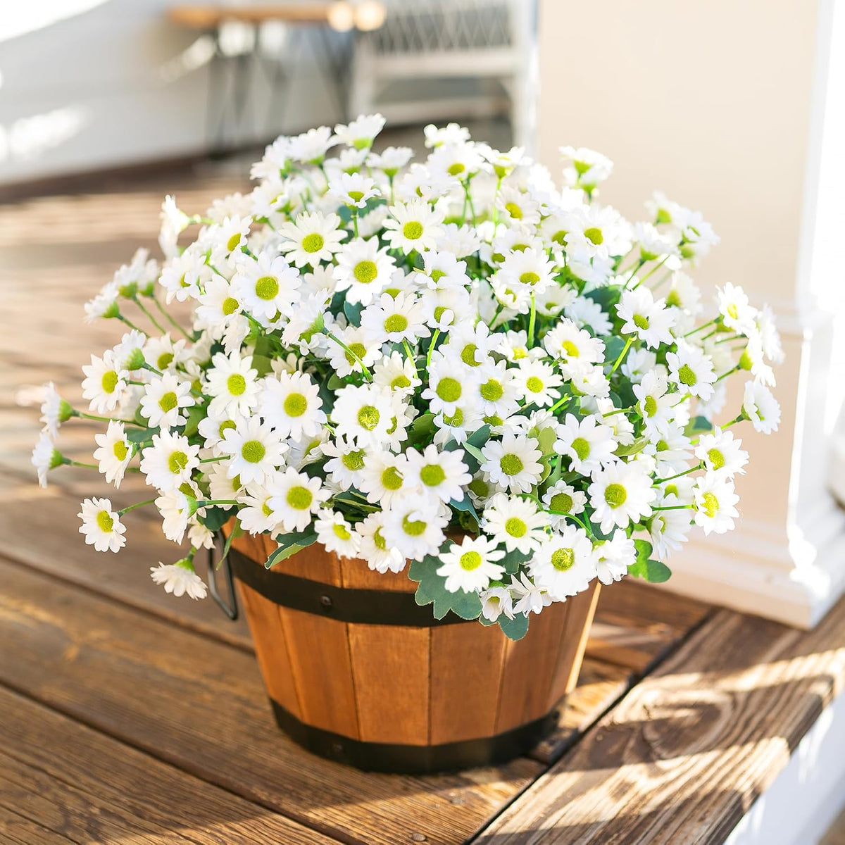 Daisy Artificial Flowers for Outdoors Autumn Fall Decoration, 6 Bundles Fake Mums Red Silk Flowers for Outside Look Real UV Resistant Fake Plants Faux Flowers for Planter Front Door Home Indoor Porch
