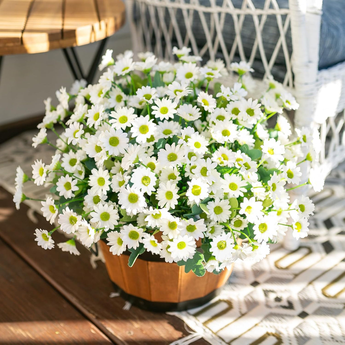Daisy Artificial Flowers for Outdoors Autumn Fall Decoration, 6 Bundles Fake Mums Red Silk Flowers for Outside Look Real UV Resistant Fake Plants Faux Flowers for Planter Front Door Home Indoor Porch