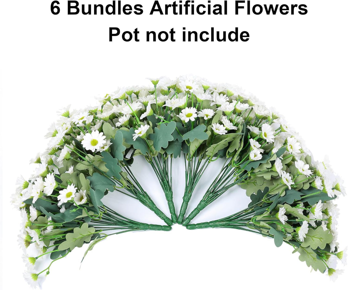 Daisy Artificial Flowers for Outdoors Autumn Fall Decoration, 6 Bundles Fake Mums Red Silk Flowers for Outside Look Real UV Resistant Fake Plants Faux Flowers for Planter Front Door Home Indoor Porch