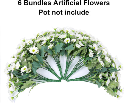 Daisy Artificial Flowers for Outdoors Autumn Fall Decoration, 6 Bundles Fake Mums Red Silk Flowers for Outside Look Real UV Resistant Fake Plants Faux Flowers for Planter Front Door Home Indoor Porch