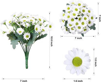 Daisy Artificial Flowers for Outdoors Autumn Fall Decoration, 6 Bundles Fake Mums Red Silk Flowers for Outside Look Real UV Resistant Fake Plants Faux Flowers for Planter Front Door Home Indoor Porch