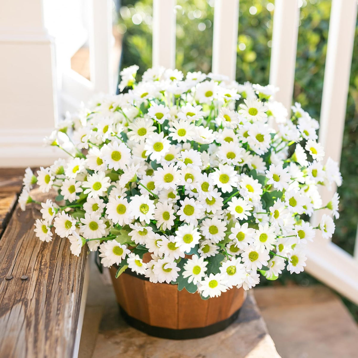 Daisy Artificial Flowers for Outdoors Autumn Fall Decoration, 6 Bundles Fake Mums Red Silk Flowers for Outside Look Real UV Resistant Fake Plants Faux Flowers for Planter Front Door Home Indoor Porch