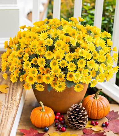 Daisy Artificial Flowers for Outdoors Autumn Fall Decoration, 6 Bundles Fake Mums Red Silk Flowers for Outside Look Real UV Resistant Fake Plants Faux Flowers for Planter Front Door Home Indoor Porch