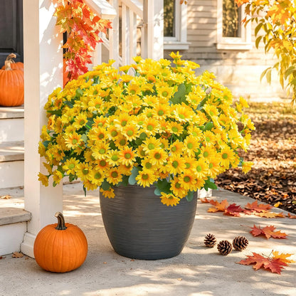 Daisy Artificial Flowers for Outdoors Autumn Fall Decoration, 6 Bundles Fake Mums Red Silk Flowers for Outside Look Real UV Resistant Fake Plants Faux Flowers for Planter Front Door Home Indoor Porch