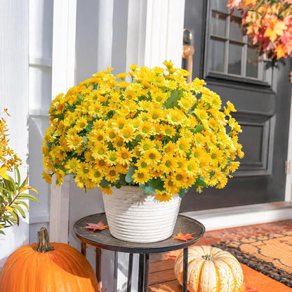 Daisy Artificial Flowers for Outdoors Autumn Fall Decoration, 6 Bundles Fake Mums Red Silk Flowers for Outside Look Real UV Resistant Fake Plants Faux Flowers for Planter Front Door Home Indoor Porch