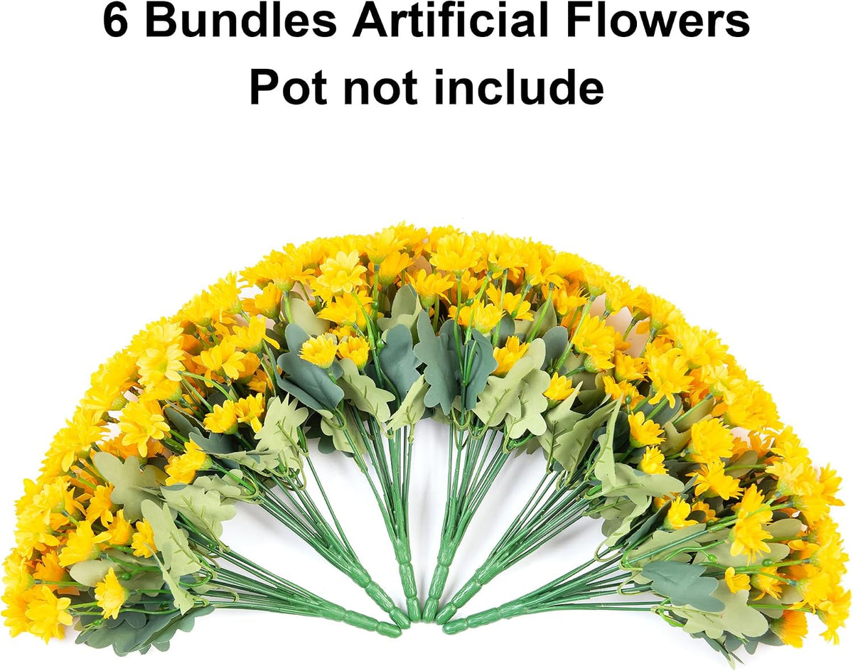 Daisy Artificial Flowers for Outdoors Autumn Fall Decoration, 6 Bundles Fake Mums Red Silk Flowers for Outside Look Real UV Resistant Fake Plants Faux Flowers for Planter Front Door Home Indoor Porch