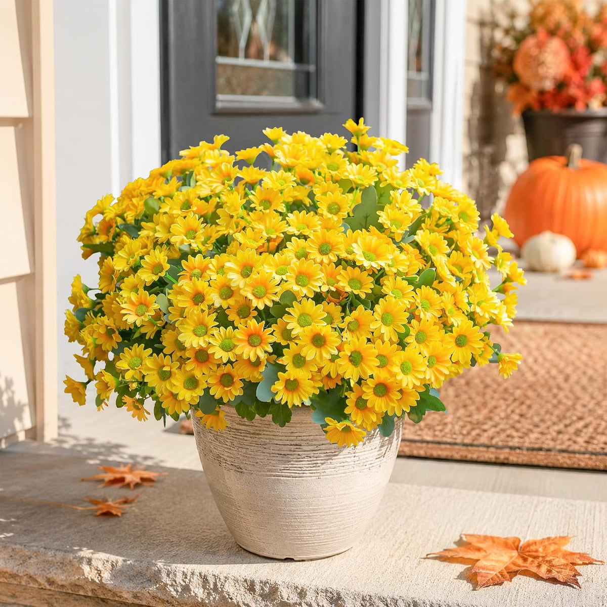 Daisy Artificial Flowers for Outdoors Autumn Fall Decoration, 6 Bundles Fake Mums Red Silk Flowers for Outside Look Real UV Resistant Fake Plants Faux Flowers for Planter Front Door Home Indoor Porch