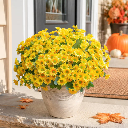 Daisy Artificial Flowers for Outdoors Autumn Fall Decoration, 6 Bundles Fake Mums Red Silk Flowers for Outside Look Real UV Resistant Fake Plants Faux Flowers for Planter Front Door Home Indoor Porch