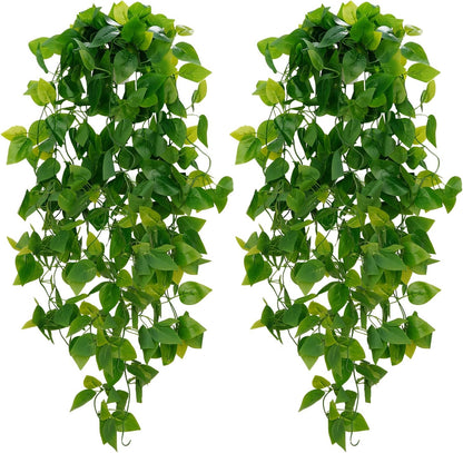 Fake Hanging Plants, Artificial Pothos Vines Faux Plants Greenery for Wall Home Living Room Office Indoor Outdoor Decor (No Baskets)