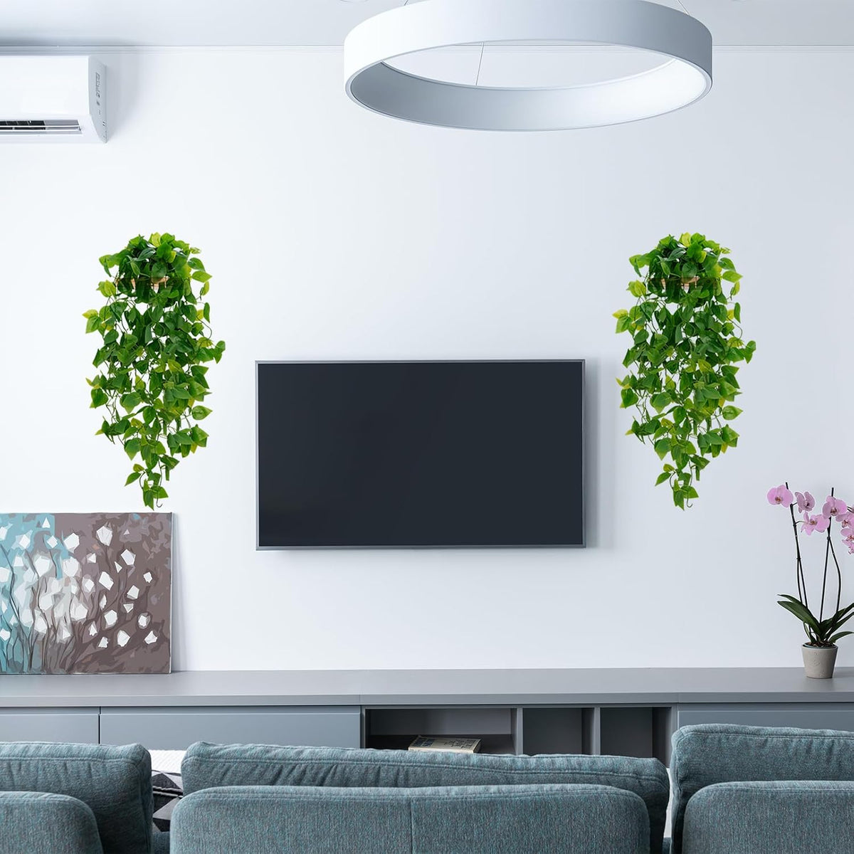 Fake Hanging Plants, Artificial Pothos Vines Faux Plants Greenery for Wall Home Living Room Office Indoor Outdoor Decor (No Baskets)