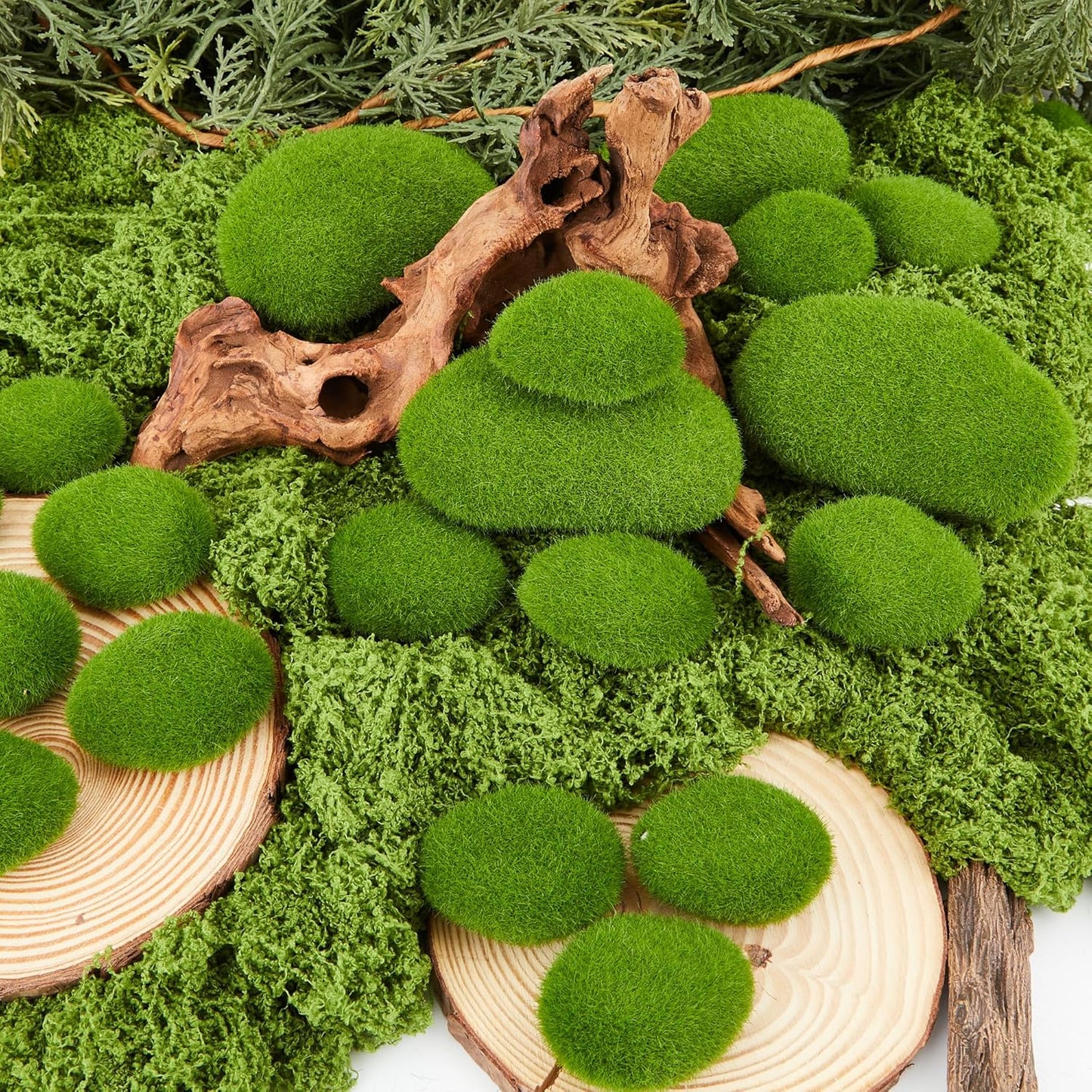 20Pcs Artificial Moss Rocks (2 Sizes),Green Moss Decoration, Suitable for Floral Arrangement, Fairy Gardens and Crafting, Moss Wall Art, Fake Moss, Moss for Crafts