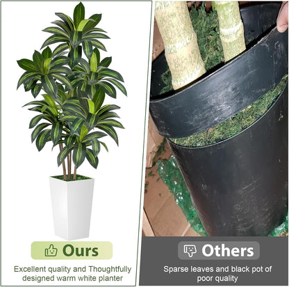 VIVATREES Dracaena Tree 6FT Artificial, 72in Tall Faux Dracaena Tree with 15.7 White Planter, Fake Potted Tree for Indoor & Outdoor Home Office Decor