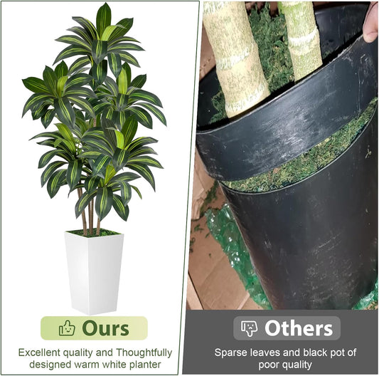 VIVATREES Dracaena Tree 6FT Artificial, 72in Tall Faux Dracaena Tree with 15.7 White Planter, Fake Potted Tree for Indoor & Outdoor Home Office Decor