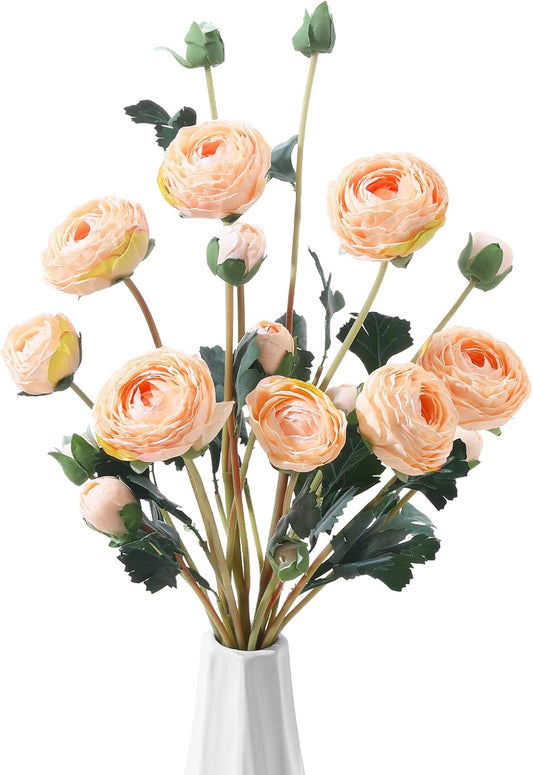 6Pcs Realistic Silk White Ranunculus Artificial Flowers Long Stems, 23.6" Tall Fake Flowers Faux Flowers Suit for Year-Round Home Decoration, Wedding, Bridal Bouquets, Office