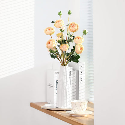 6Pcs Realistic Silk White Ranunculus Artificial Flowers Long Stems, 23.6" Tall Fake Flowers Faux Flowers Suit for Year-Round Home Decoration, Wedding, Bridal Bouquets, Office