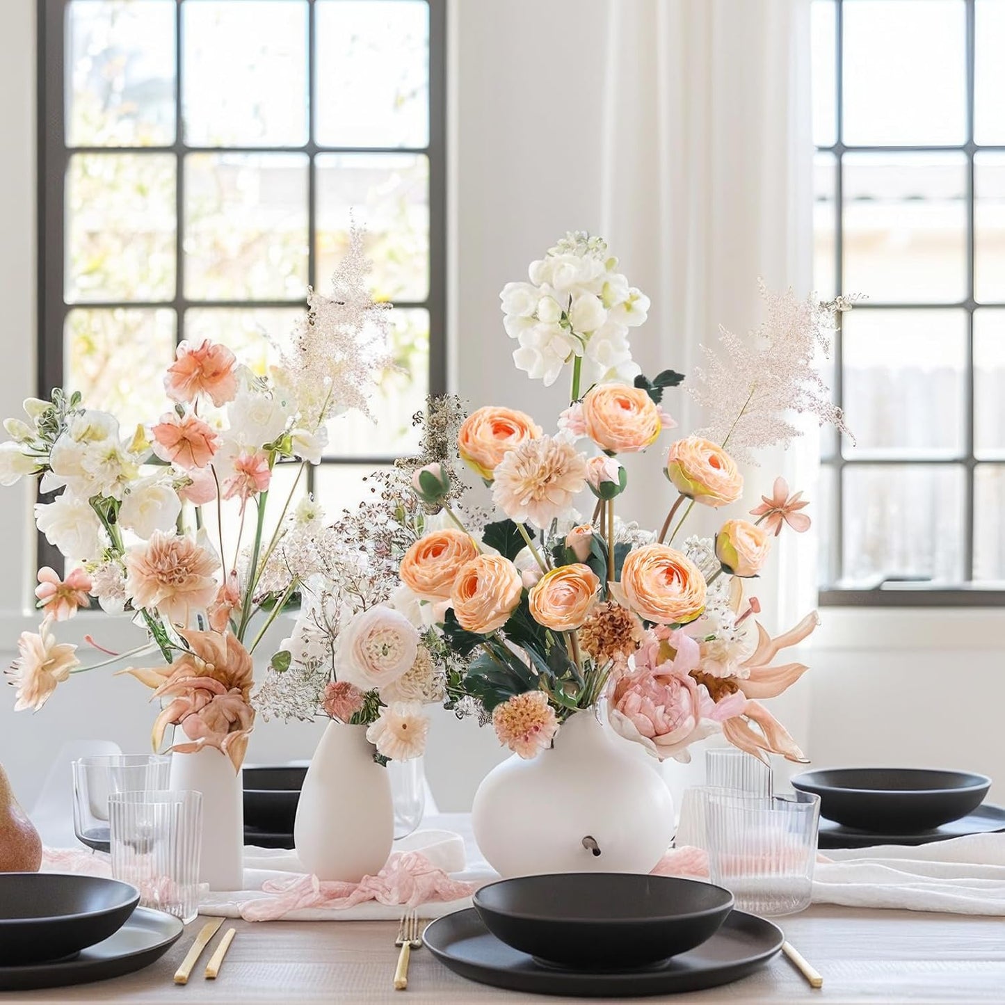 6Pcs Realistic Silk White Ranunculus Artificial Flowers Long Stems, 23.6" Tall Fake Flowers Faux Flowers Suit for Year-Round Home Decoration, Wedding, Bridal Bouquets, Office