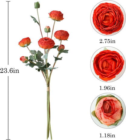 6Pcs Realistic Silk White Ranunculus Artificial Flowers Long Stems, 23.6" Tall Fake Flowers Faux Flowers Suit for Year-Round Home Decoration, Wedding, Bridal Bouquets, Office