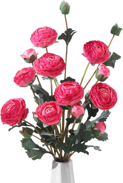 6Pcs Realistic Silk White Ranunculus Artificial Flowers Long Stems, 23.6" Tall Fake Flowers Faux Flowers Suit for Year-Round Home Decoration, Wedding, Bridal Bouquets, Office