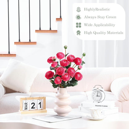 6Pcs Realistic Silk White Ranunculus Artificial Flowers Long Stems, 23.6" Tall Fake Flowers Faux Flowers Suit for Year-Round Home Decoration, Wedding, Bridal Bouquets, Office