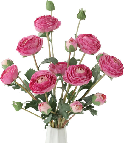 6Pcs Realistic Silk White Ranunculus Artificial Flowers Long Stems, 23.6" Tall Fake Flowers Faux Flowers Suit for Year-Round Home Decoration, Wedding, Bridal Bouquets, Office