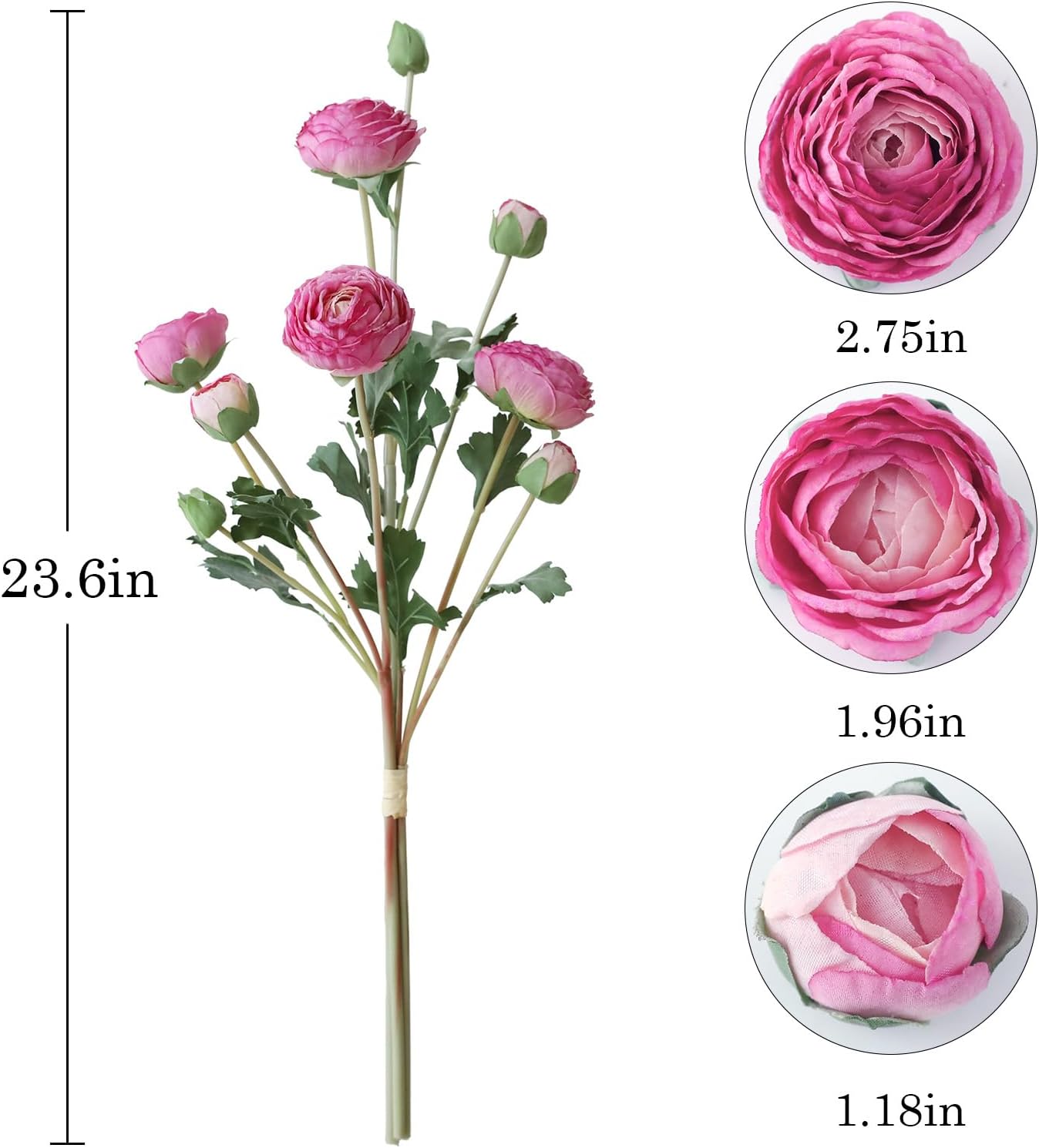 6Pcs Realistic Silk White Ranunculus Artificial Flowers Long Stems, 23.6" Tall Fake Flowers Faux Flowers Suit for Year-Round Home Decoration, Wedding, Bridal Bouquets, Office