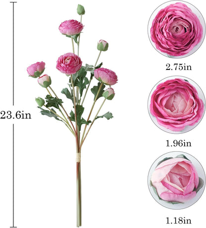 6Pcs Realistic Silk White Ranunculus Artificial Flowers Long Stems, 23.6" Tall Fake Flowers Faux Flowers Suit for Year-Round Home Decoration, Wedding, Bridal Bouquets, Office