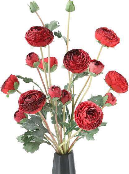 6Pcs Realistic Silk White Ranunculus Artificial Flowers Long Stems, 23.6" Tall Fake Flowers Faux Flowers Suit for Year-Round Home Decoration, Wedding, Bridal Bouquets, Office