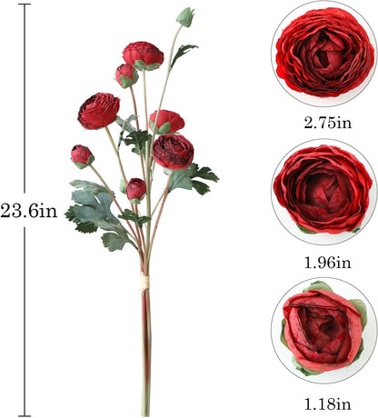 6Pcs Realistic Silk White Ranunculus Artificial Flowers Long Stems, 23.6" Tall Fake Flowers Faux Flowers Suit for Year-Round Home Decoration, Wedding, Bridal Bouquets, Office