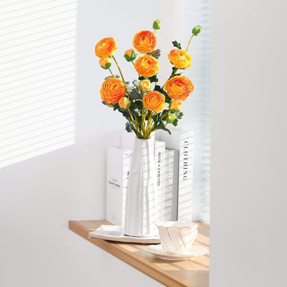 6Pcs Realistic Silk White Ranunculus Artificial Flowers Long Stems, 23.6" Tall Fake Flowers Faux Flowers Suit for Year-Round Home Decoration, Wedding, Bridal Bouquets, Office