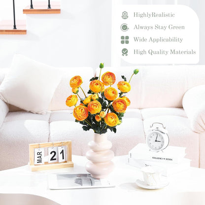 6Pcs Realistic Silk White Ranunculus Artificial Flowers Long Stems, 23.6" Tall Fake Flowers Faux Flowers Suit for Year-Round Home Decoration, Wedding, Bridal Bouquets, Office
