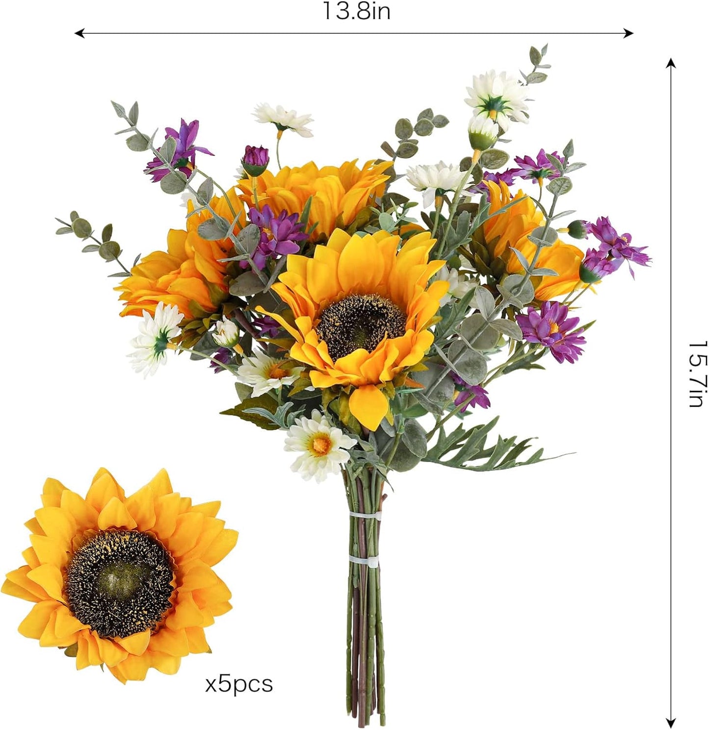 Artificial Sunflowers Fake Cemetery Flowers for Grave Bouquet with Sunflowers for Bridal Bouquets Wedding Centerpieces Decor Party Table Gravesites Fall Floral Arrangements Home Decoration