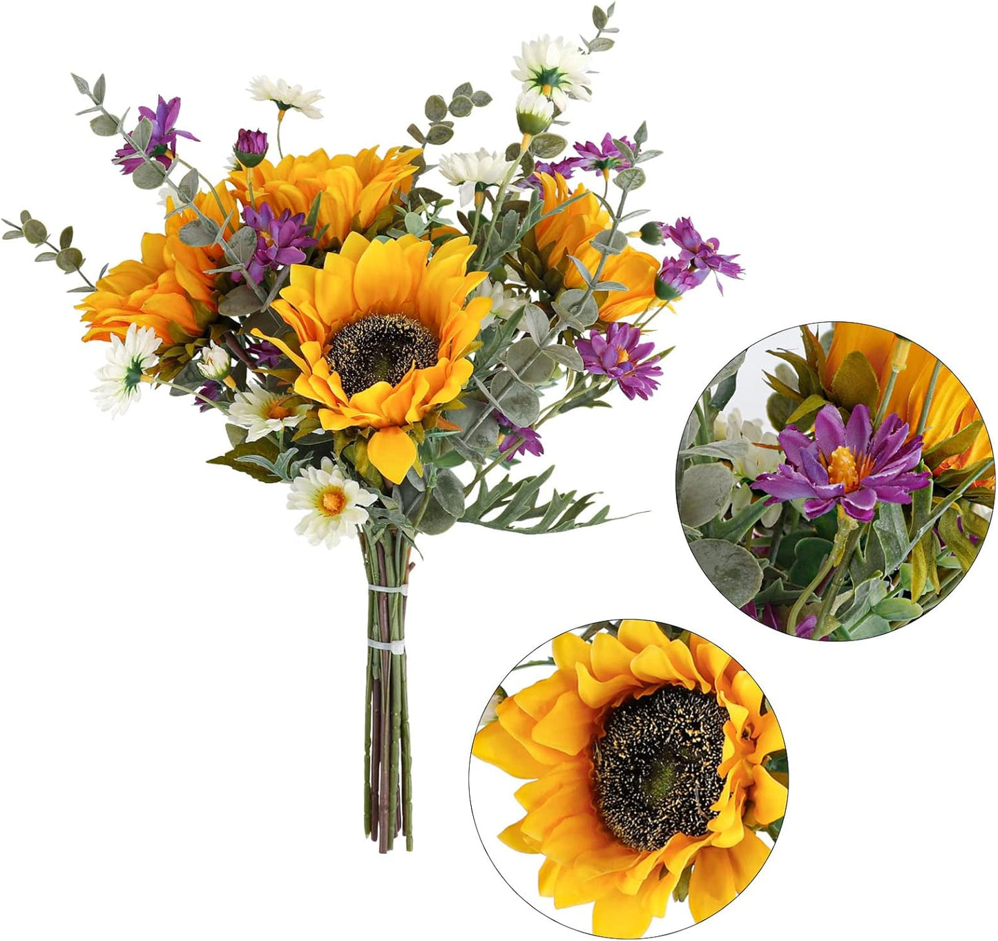 Artificial Sunflowers Fake Cemetery Flowers for Grave Bouquet with Sunflowers for Bridal Bouquets Wedding Centerpieces Decor Party Table Gravesites Fall Floral Arrangements Home Decoration