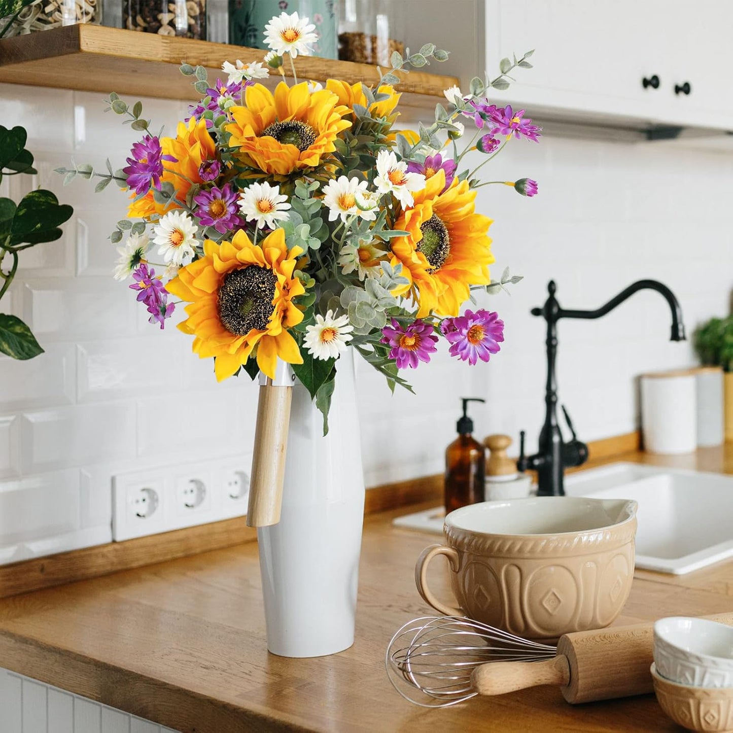 Artificial Sunflowers Fake Cemetery Flowers for Grave Bouquet with Sunflowers for Bridal Bouquets Wedding Centerpieces Decor Party Table Gravesites Fall Floral Arrangements Home Decoration
