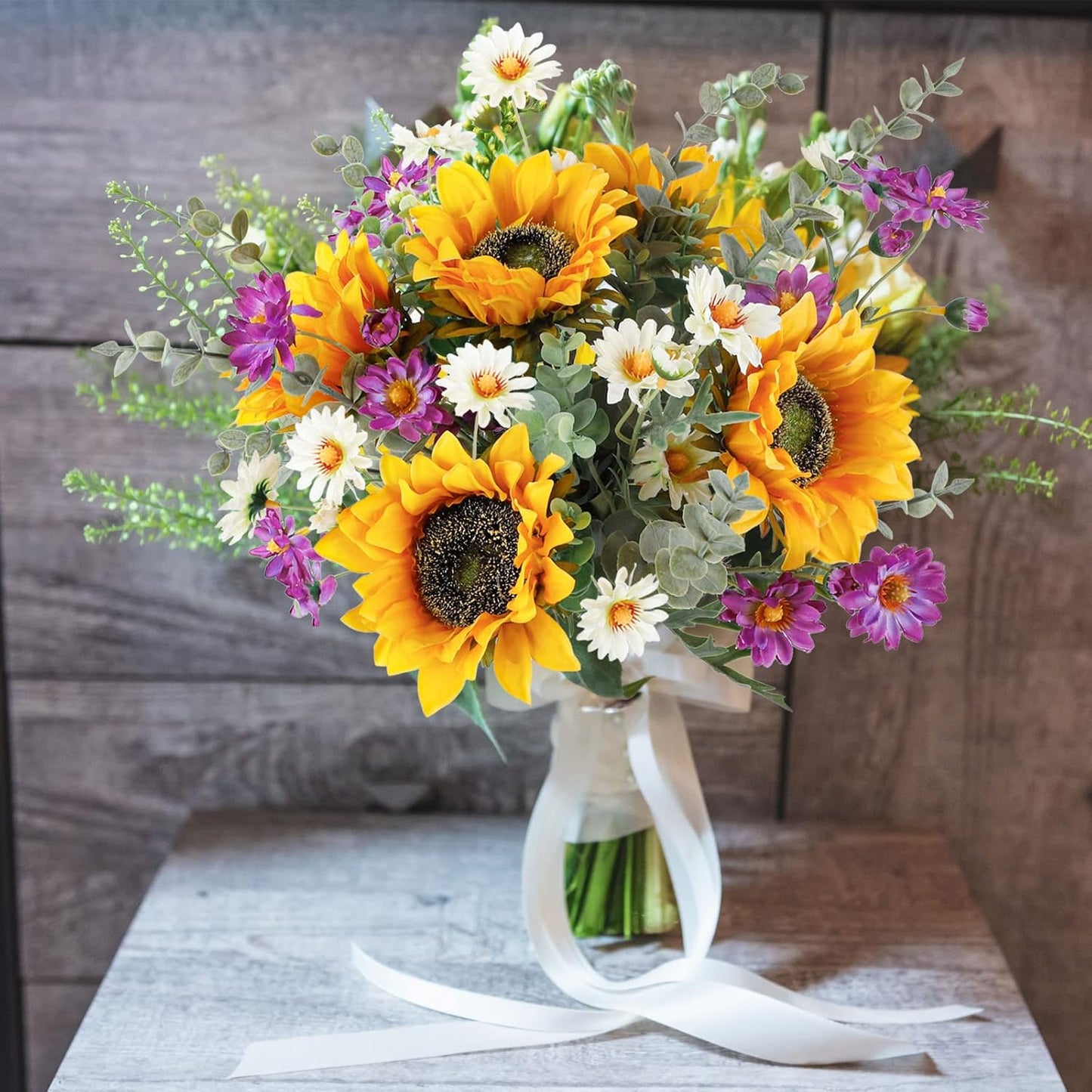 Artificial Sunflowers Fake Cemetery Flowers for Grave Bouquet with Sunflowers for Bridal Bouquets Wedding Centerpieces Decor Party Table Gravesites Fall Floral Arrangements Home Decoration