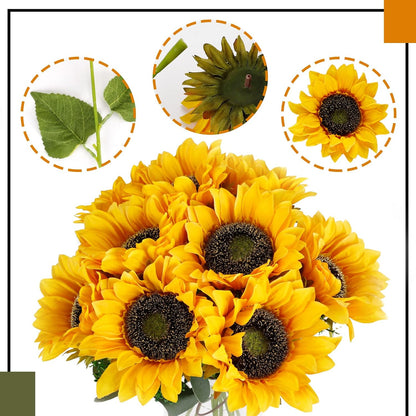Artificial Sunflowers Fake Cemetery Flowers for Grave Bouquet with Sunflowers for Bridal Bouquets Wedding Centerpieces Decor Party Table Gravesites Fall Floral Arrangements Home Decoration
