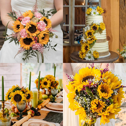 Artificial Sunflowers Fake Cemetery Flowers for Grave Bouquet with Sunflowers for Bridal Bouquets Wedding Centerpieces Decor Party Table Gravesites Fall Floral Arrangements Home Decoration