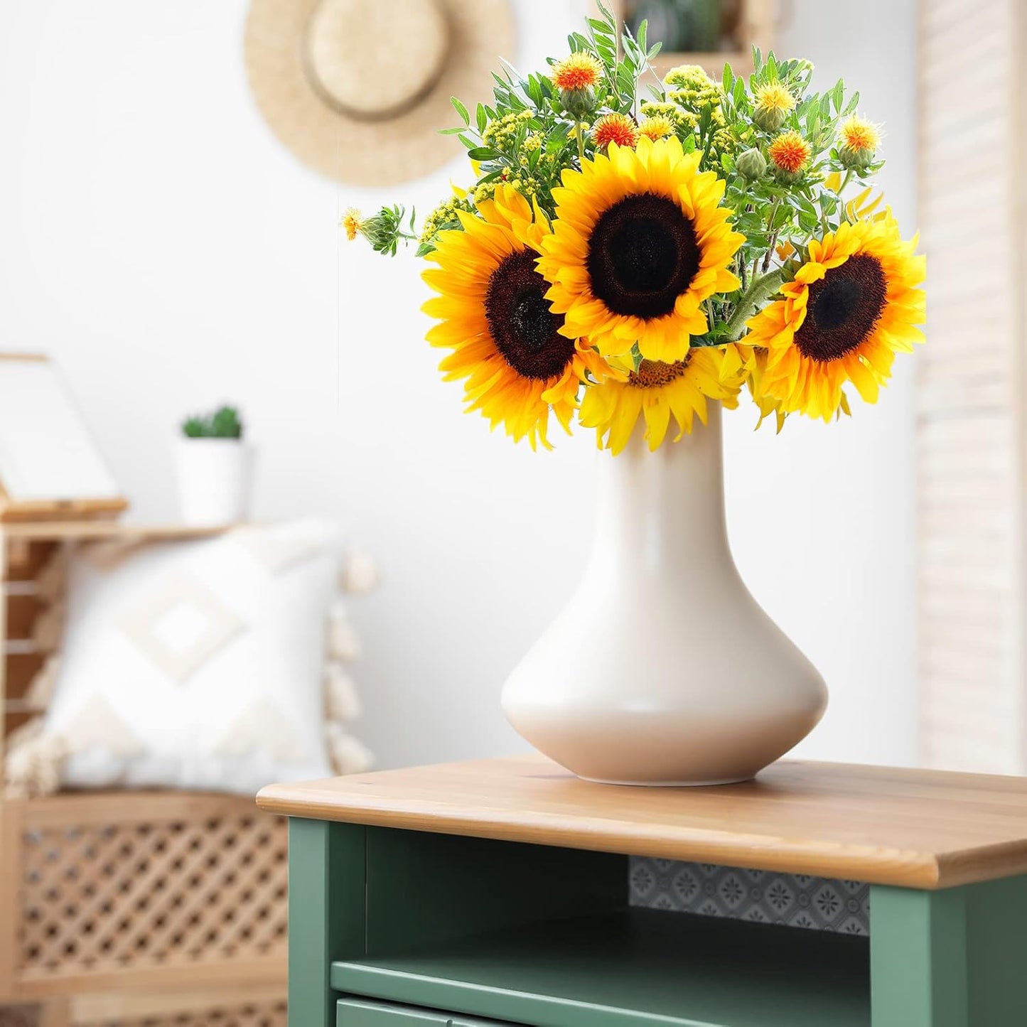Artificial Sunflowers Fake Cemetery Flowers for Grave Bouquet with Sunflowers for Bridal Bouquets Wedding Centerpieces Decor Party Table Gravesites Fall Floral Arrangements Home Decoration