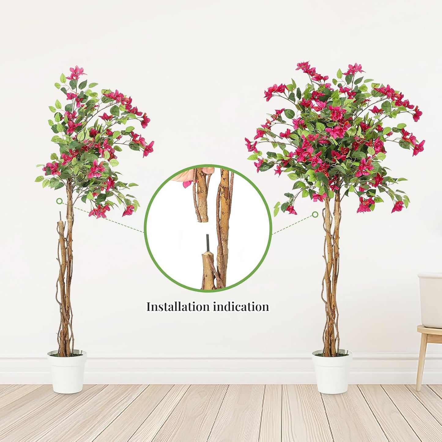 5 ft Artificial Bougainvillea Tree, Tall Potted Artificial Plants Indoor, Faux Tree with Wood Trunk and Pink Flowers for Outdoor