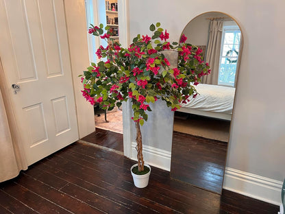 5 ft Artificial Bougainvillea Tree, Tall Potted Artificial Plants Indoor, Faux Tree with Wood Trunk and Pink Flowers for Outdoor