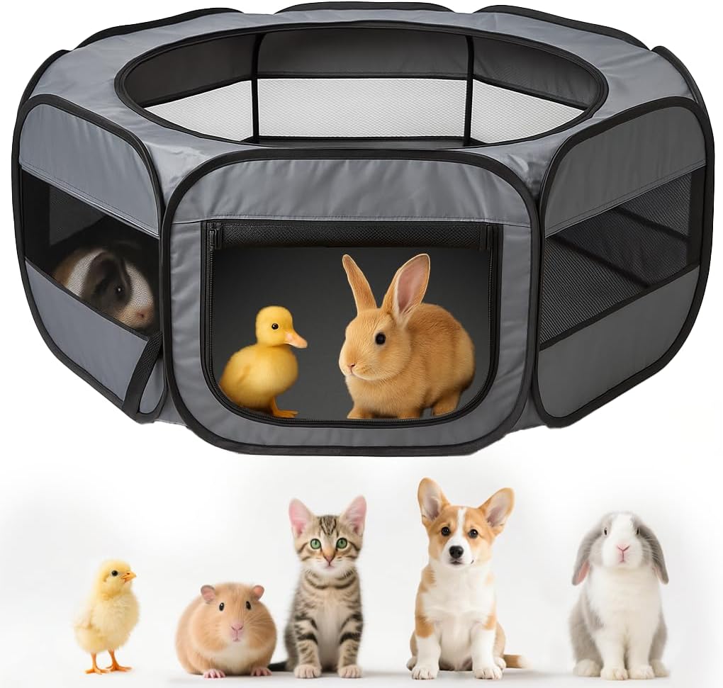 Extra Large Small Animal Playpen, Waterproof Foldable Pet Pen,Dark Grey