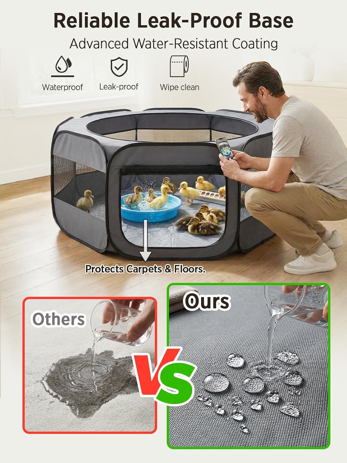 Extra Large Small Animal Playpen, Waterproof Foldable Pet Pen,Dark Grey