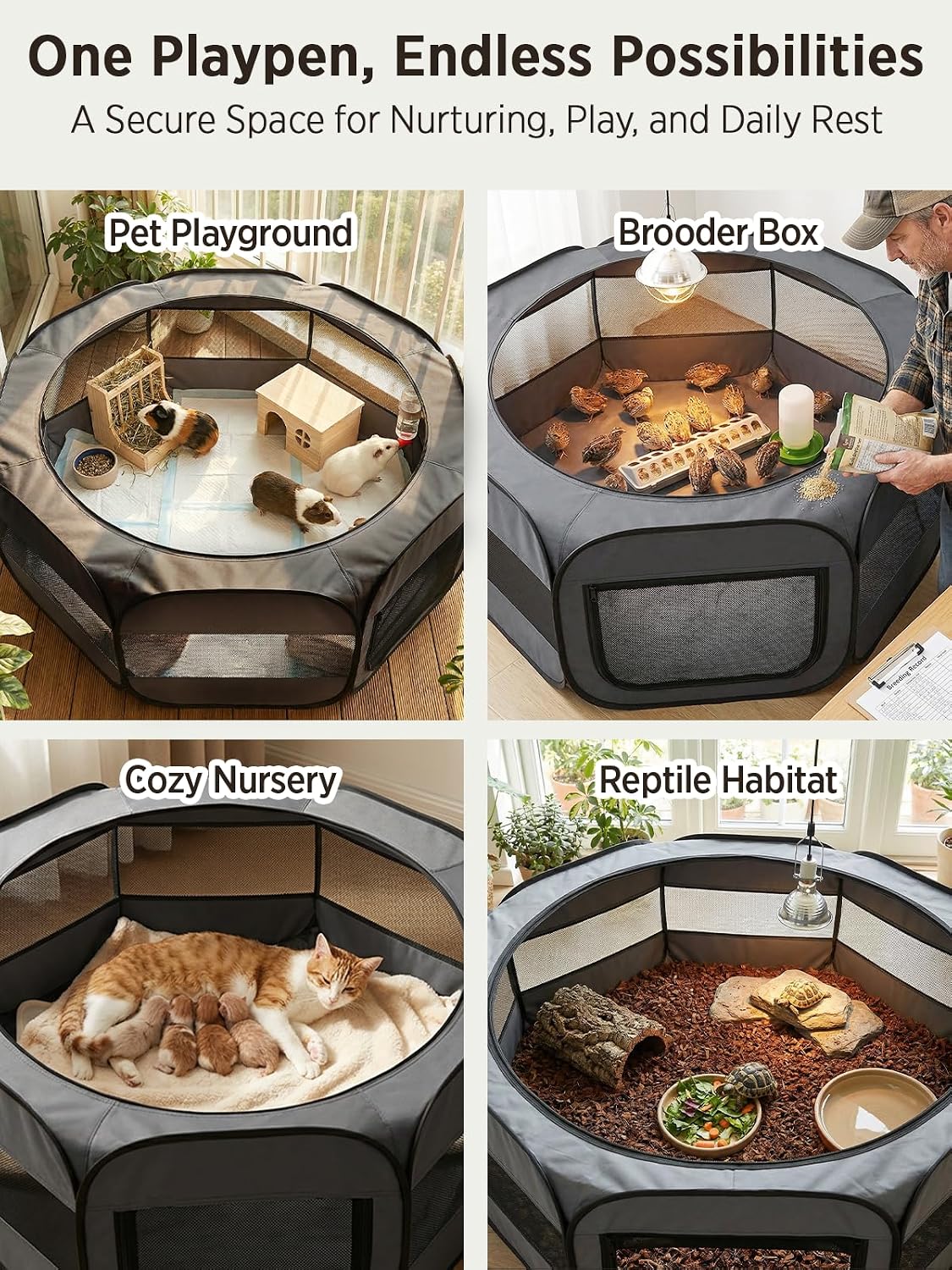 Extra Large Small Animal Playpen, Waterproof Foldable Pet Pen,Dark Grey