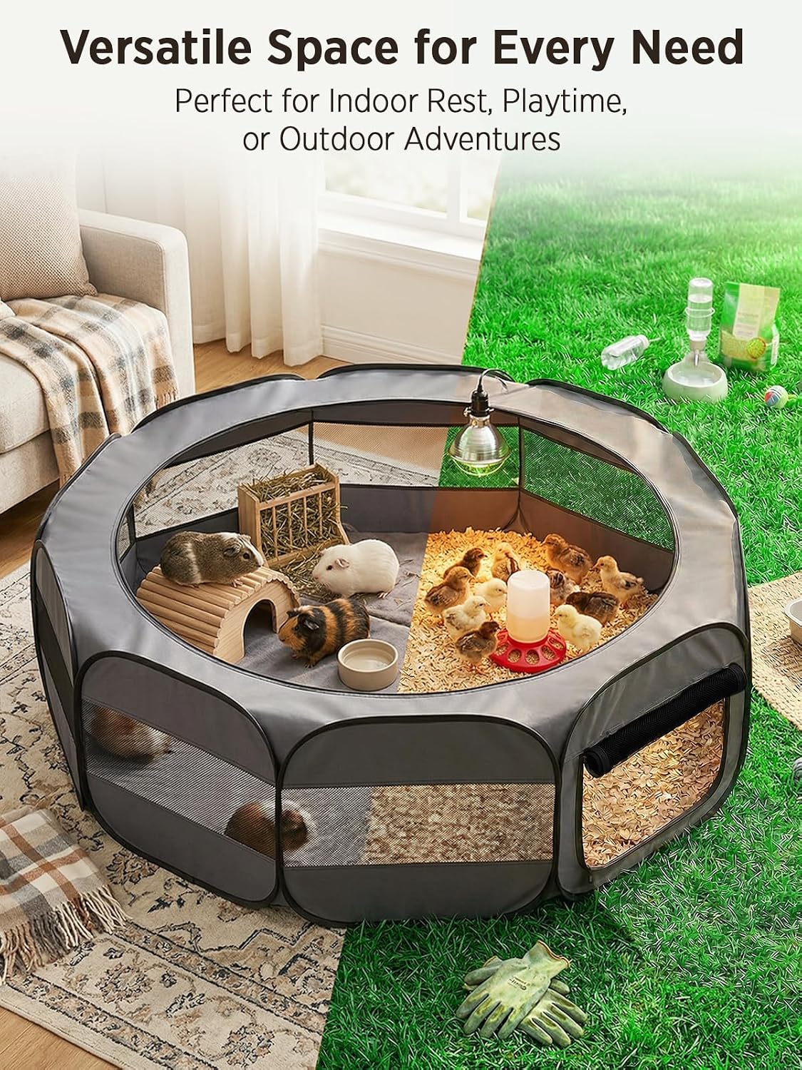 Extra Large Small Animal Playpen, Waterproof Foldable Pet Pen,Dark Grey
