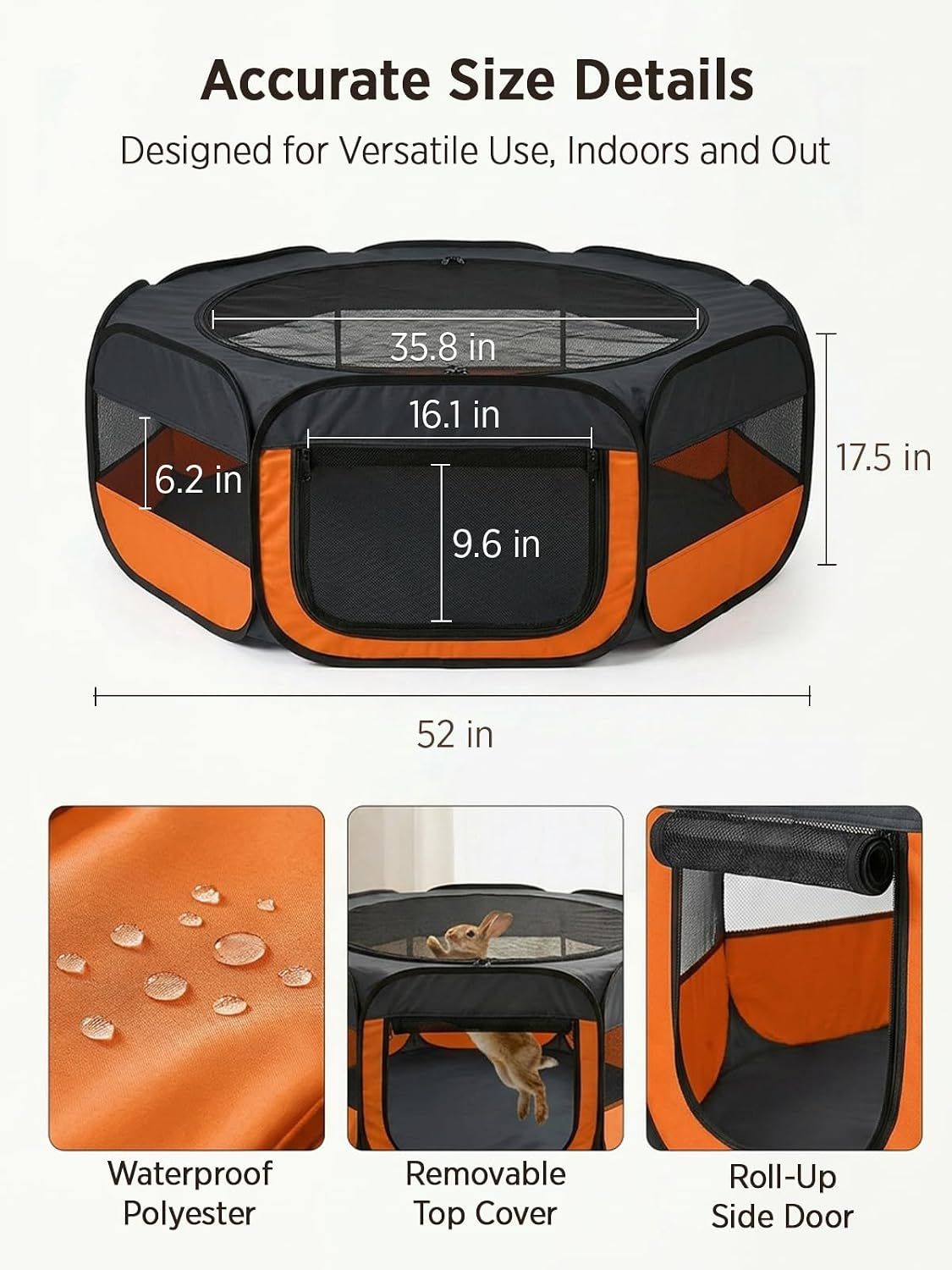 Extra Large Small Animal Playpen, Waterproof Foldable Pet Pen,Dark Grey