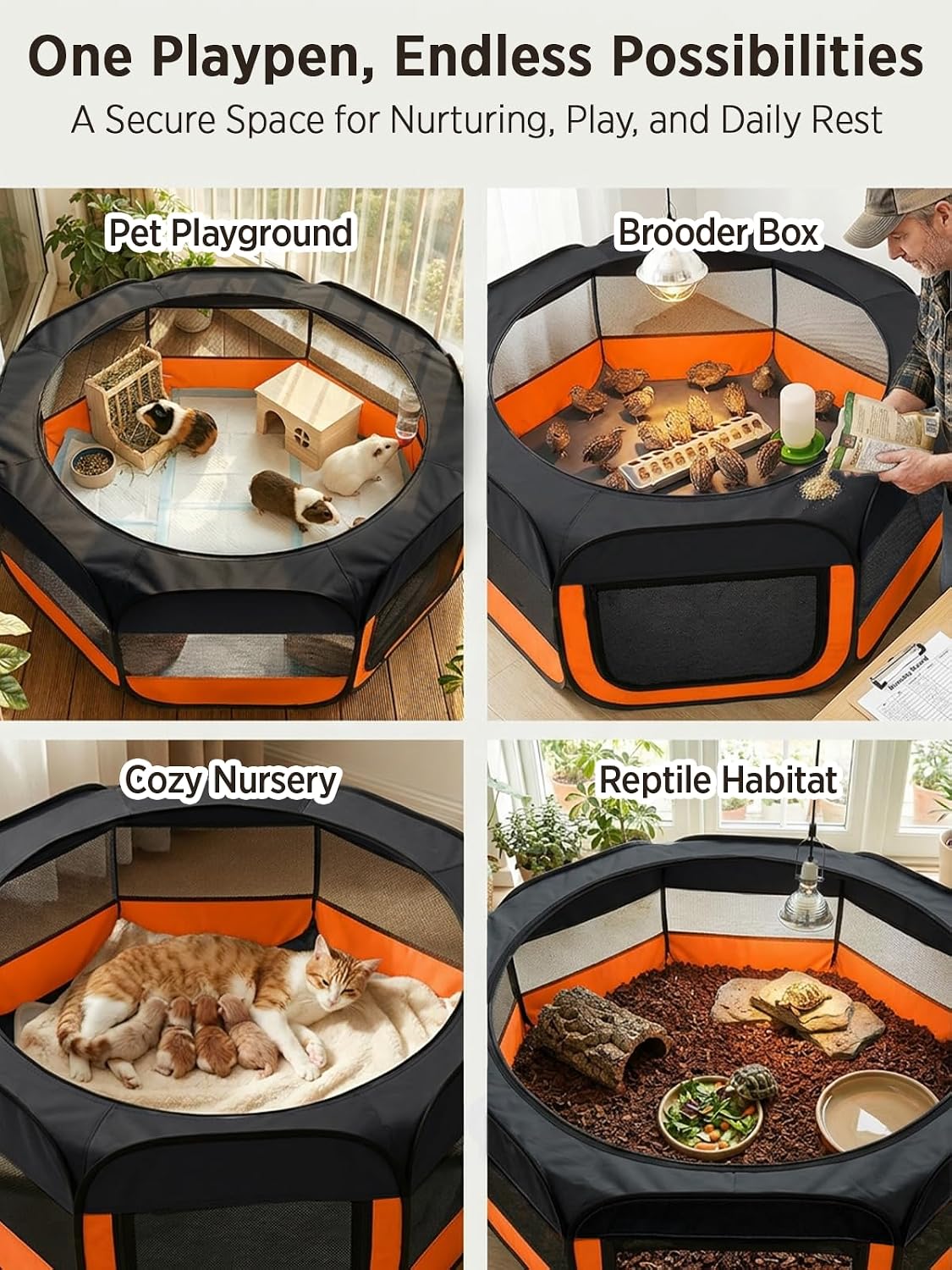Extra Large Small Animal Playpen, Waterproof Foldable Pet Pen,Dark Grey