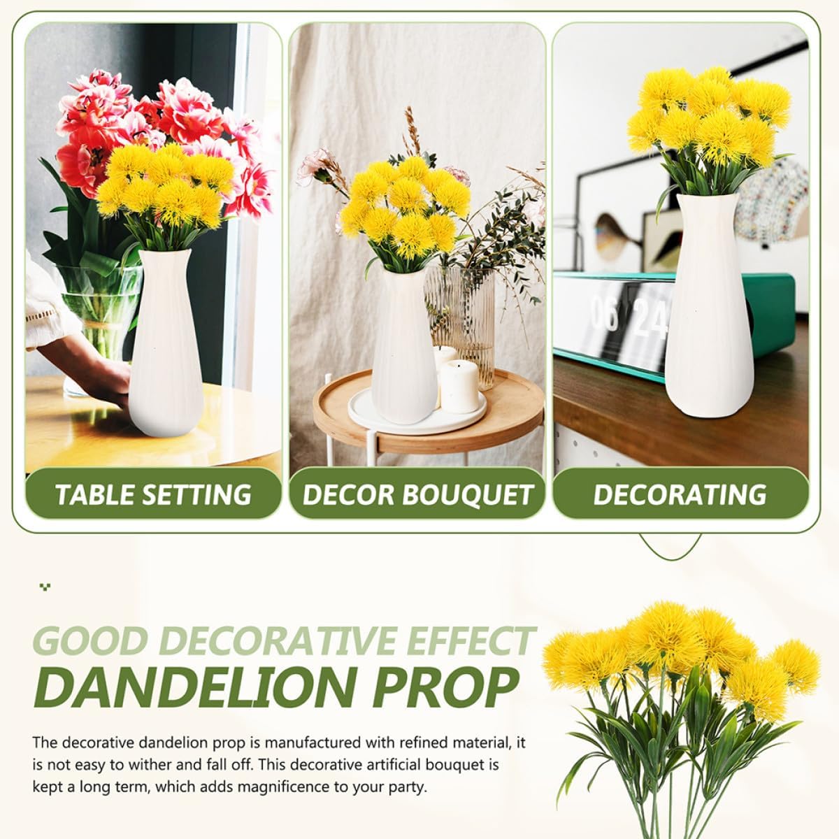 Artificial Dandelion Flowers 1.38 Inch Faux Dandelions Bouquet for Home Wedding Table Centerpiece Office and Craft Decoration