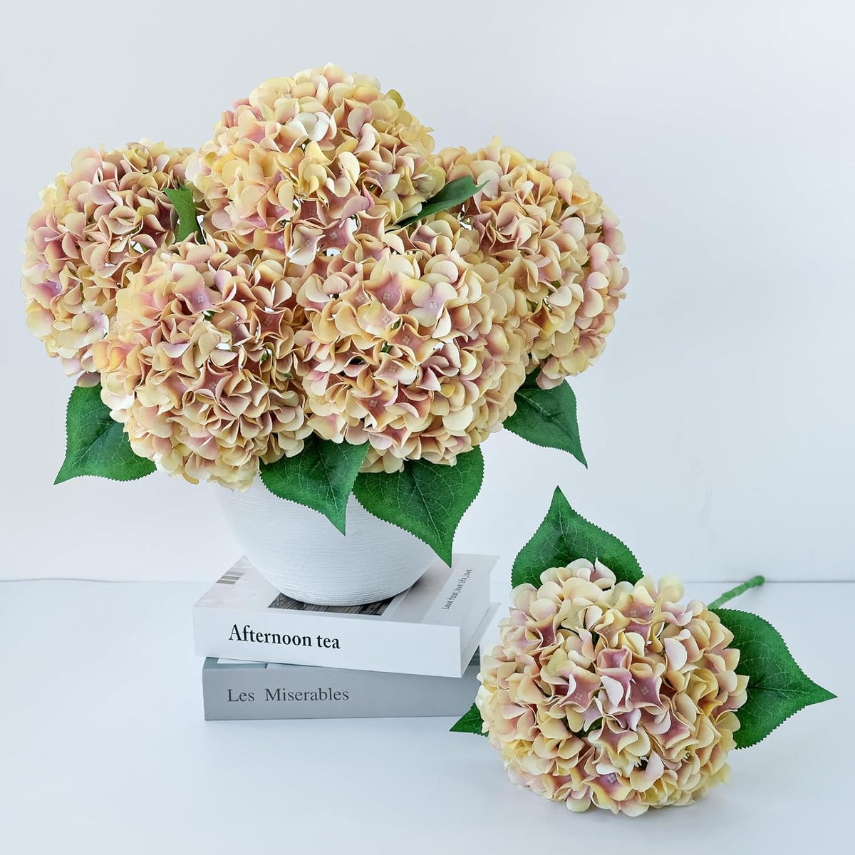 5 Pcs Dark Blue Silk Hydrangeas Artificial Flower Boho Dried Touch 20'' Faux Hydrangeas for Fall Indoor Home Decor Kitchen Living Room Outdoor Porch Wedding Flower Arrangement